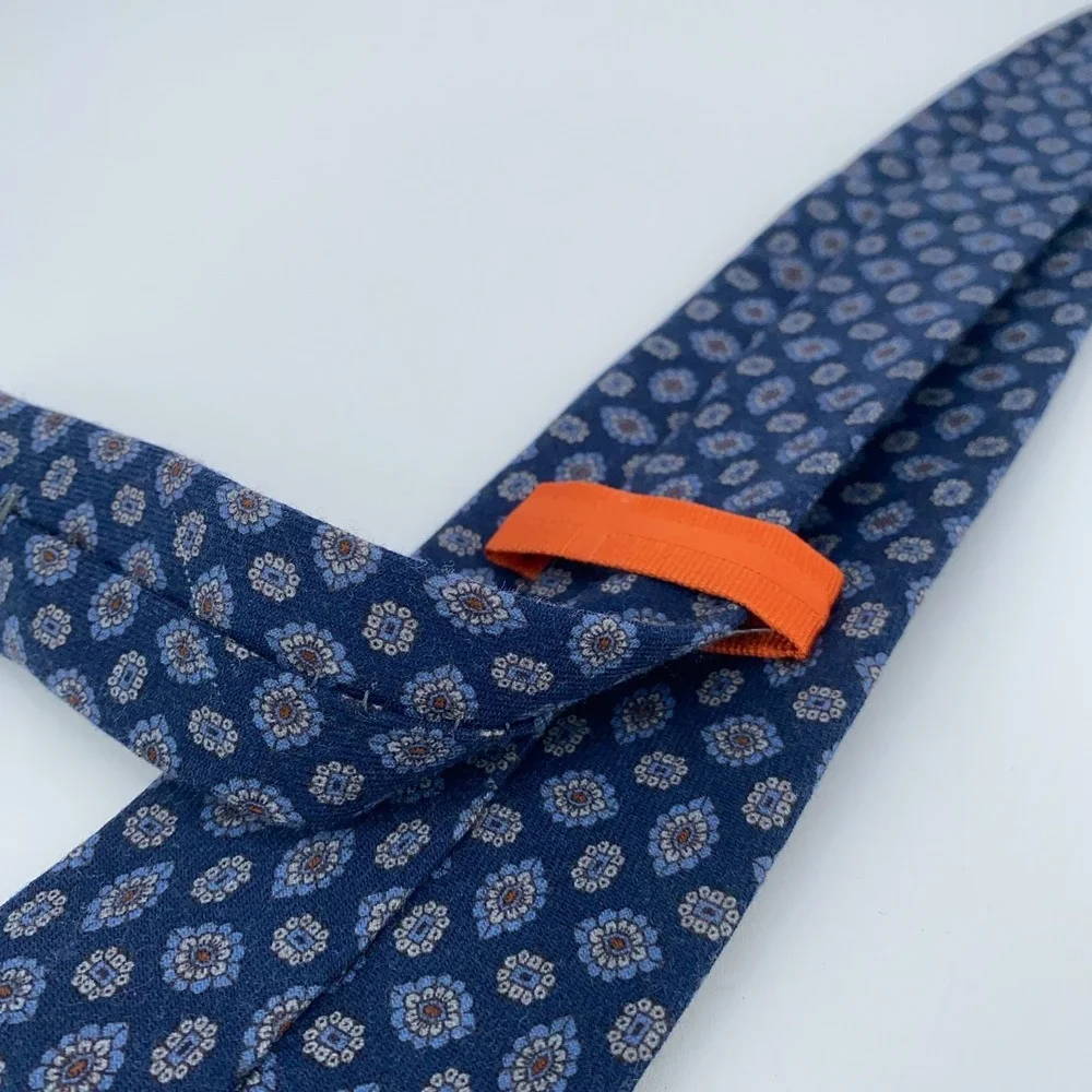 Eton Tie Mens One Size Blue Patterned Wool Classic Luxury Necktie Italy‎ Made
